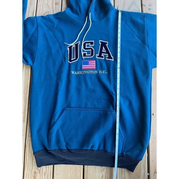 Washington D.C. Pullover Hoodie Sz. XL Velvet Embroidered. Teal/black. USA Flag. - Picture 5 of 7